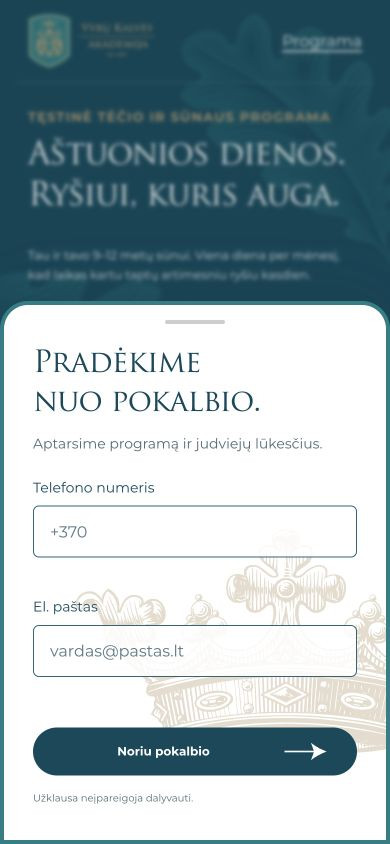 Telefone atverta išskleidžiama kontaktų forma.