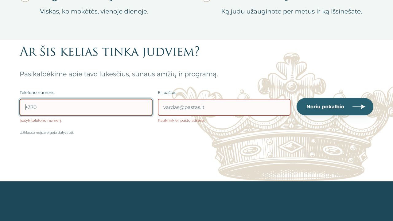 Kontaktų formos laukų patikra kompiuterio ekrane.