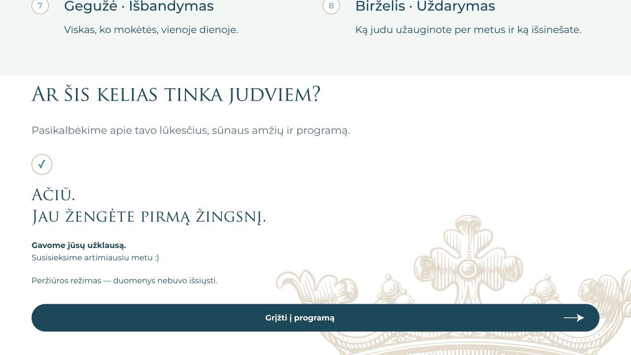 Demonstracinė užklausos patvirtinimo būsena kompiuterio ekrane.