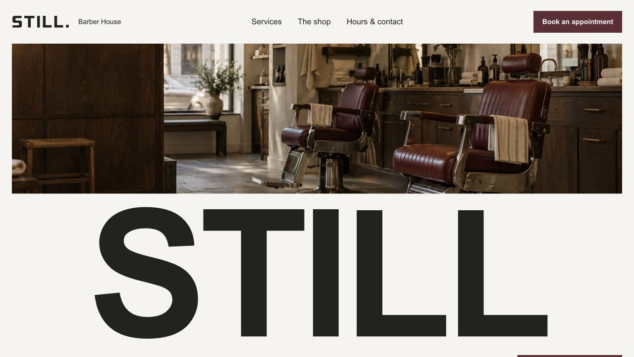 Demonstracinės STILL Barber House svetainės pradžia.